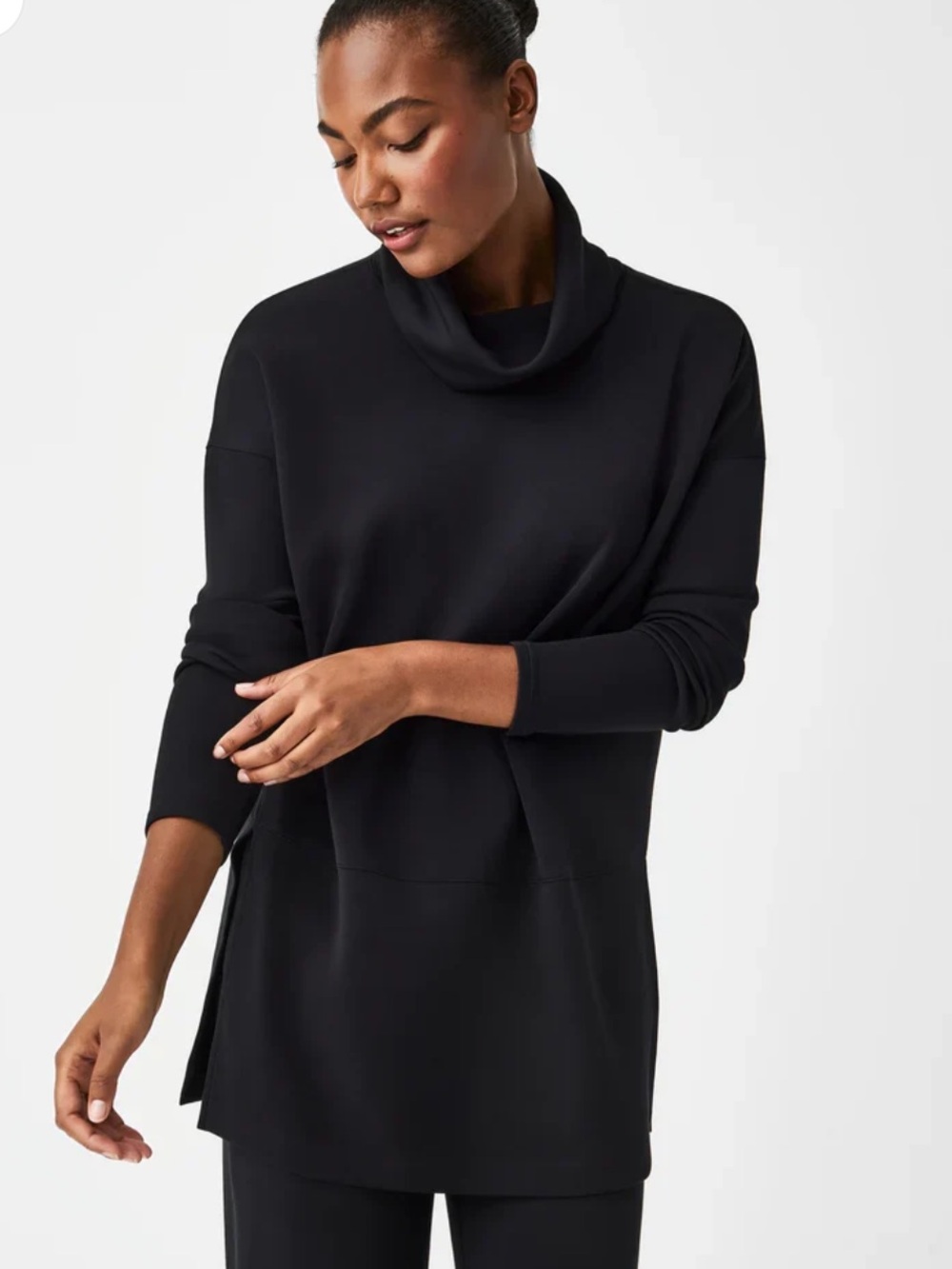 Spanx Very Black AirEssentials Turtleneck Tunic Modal Side Slit Size M~ NWOT